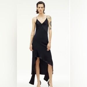 Zara Narciso Rodríguez Black Christmas Maxi V-Neck Silk Blend Slip Dress Sz M